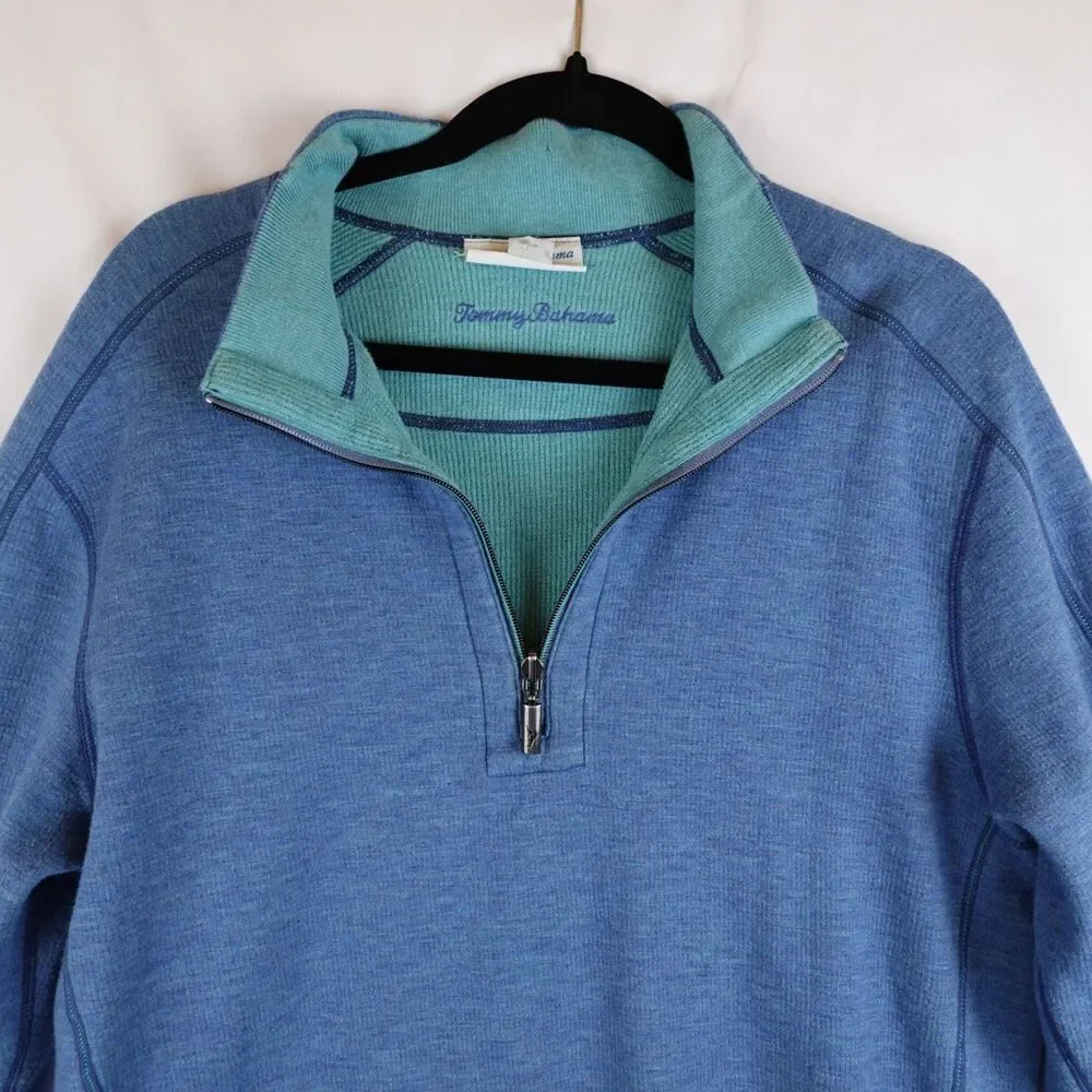 Tommy Bahama Reversible Pull Over Sweater Men's Medium Blue/Green 1/4 Zip Luxury